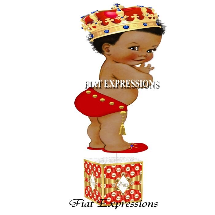 Prince Red Gold Crown Dots Baby Shower Centerpiece