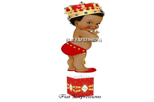 Prince Red Gold Baby Shower Table Centerpiece