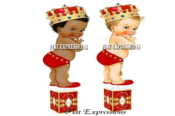 Princ Red Gold Baby Shower Table Centerpiece