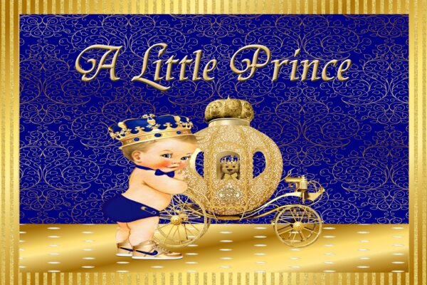 Prince Blue Gold Baby Shower Backdrop/Baby Shower Décor/Baby Shower Digital Sign