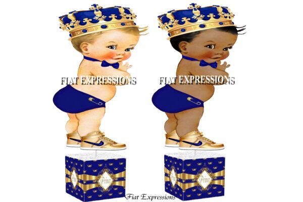 Prince Blue Gold Baby Shower Centerpiece