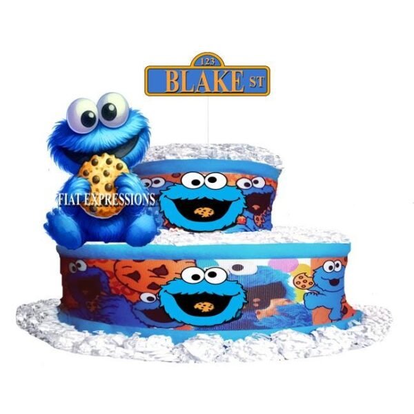Cookie Diaper Cake 2 Tier Burp Cloth with Baby Monster & Cookie/Cookie Monster Inspired Baby Shower Centerpiece and Gift