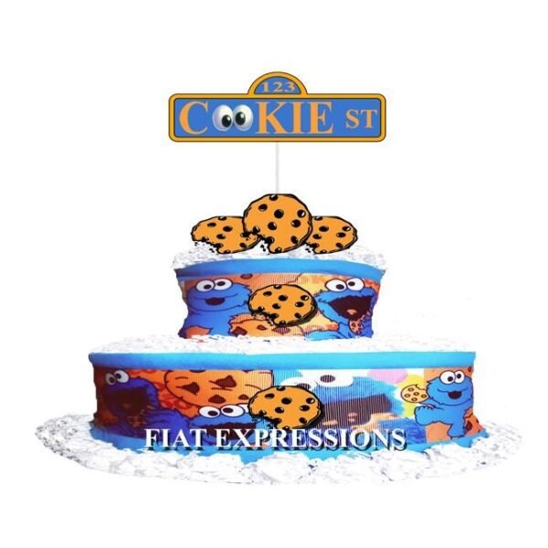 Cookie Diaper Cake 2 Tier Burp Cloth with Street Sign/Cookie Monster Inspired Baby Shower Centerpiece and Gift