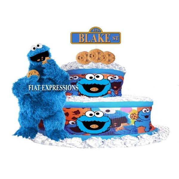 Cookie Diaper Cake 2 Tier Burp Cloth with Monster eating Cookie/Cookie Monster Inspired Baby Shower Centerpiece and Gift