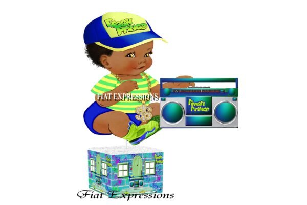 Fresh Prince Baby Shower Centerpiece with Sitting Baby Blue & Green/Fresh Prince Baby Shower Centerpiece Decorations