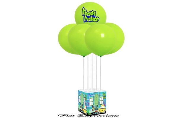Fresh Prince Sitting Baby Shower Balloon Bouquet Green & Blue with Taxi