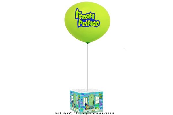 Fresh Prince Baby Shower Single Balloon Centerpiece Blue & Green with Sitting Baby