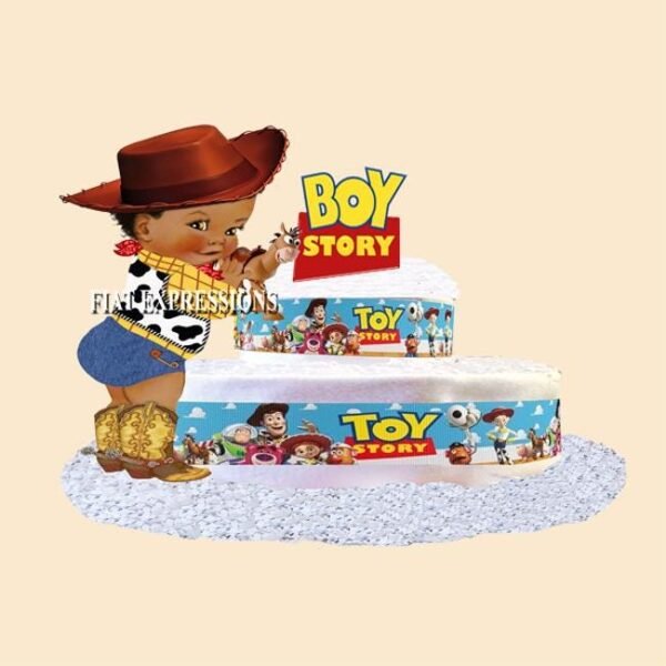 Boy Story Diaper Cake 2 Tier Burp Cloth/Boy Story Baby Shower Centerpiece & Gift