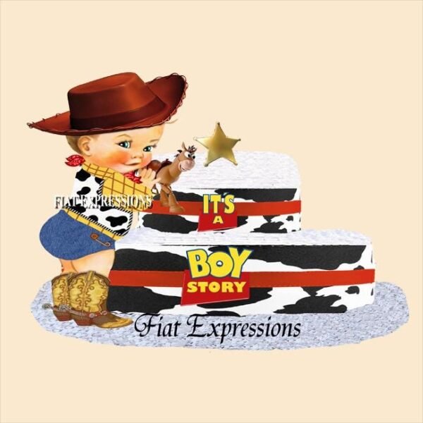 Boy Story Diaper Cake Cow Print 2 Tier with Sheriff Badge/Boy Story Baby Shower Centerpiece & Gift