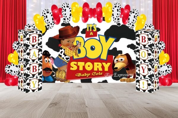 Boy Story Backdrop Baby Shower Décor, Baby Shower Sign DIGITAL with Cow Print