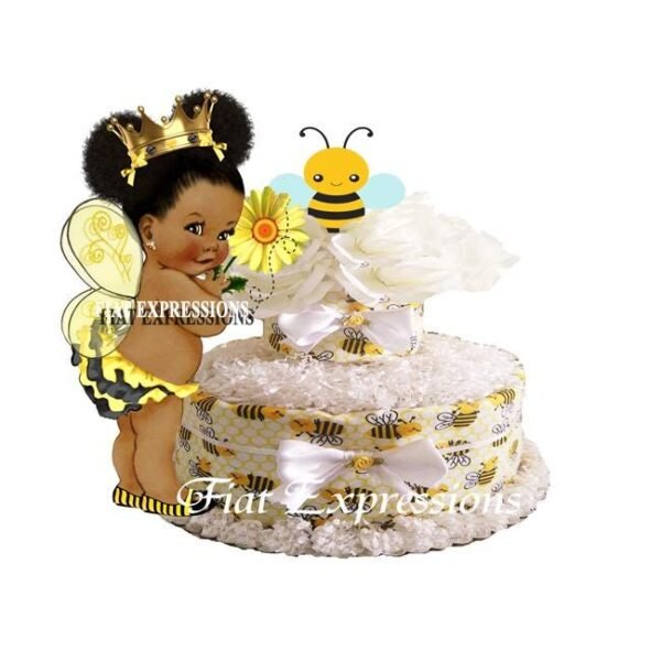 Bumblebee Yellow Diaper Cake 2 Tier Burp Cloth with Girl/Bumblebee Baby Shower Centerpiece and Gift