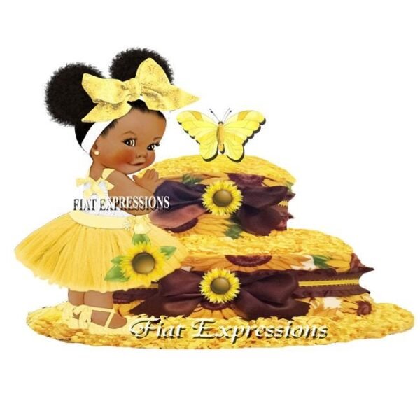 Sunflower Diaper Cake 2 Tier Yellow with Butterfly Topper/Sunflower Baby Shower Centerpiece & Gift