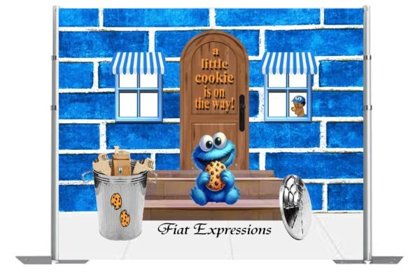 Cookie Baby Monster on Porch Themed Baby Shower Backdrop, Cookie Monster Themed Baby Shower Poster Digital File