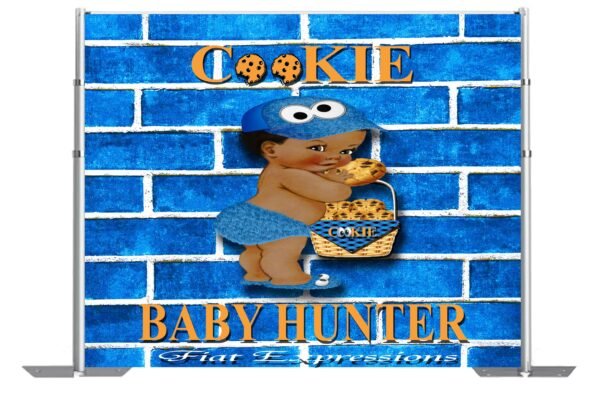 Cookie Baby Shower Backdrop, Cookie Boy with Basket Baby Shower Backdrop, Cookie Monster Themed Baby Shower Digital File DIGITAL