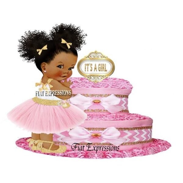 It's a Girl Diaper Cake 2 Tier Burp Cloth Pink with Standing Baby/It's a Girl Baby Shower Centerpiece and Gift