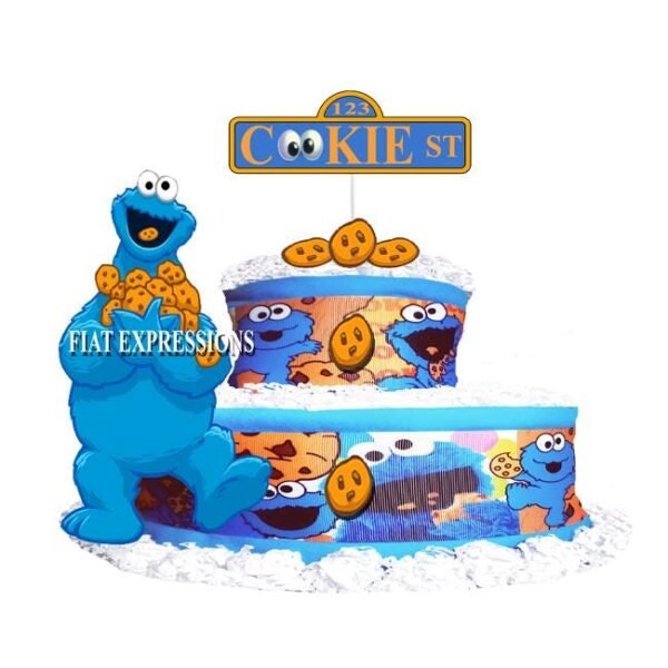 Cookie Diaper Cake 2 Tier Burp Cloth with Big Monster & Cookies/Cookie Monster Inspired Baby Shower Centerpiece and Gift