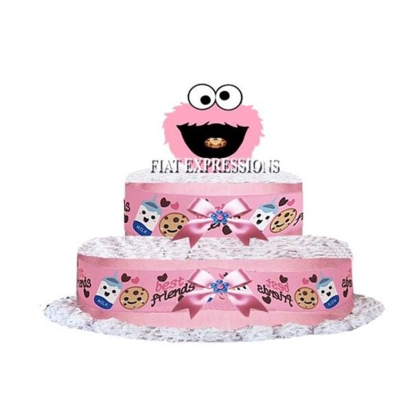 Cookie Diaper Cake 2 Tier Burp Cloth with Face Topper/Cookie Monster Inspired Baby Shower Centerpiece and Gift