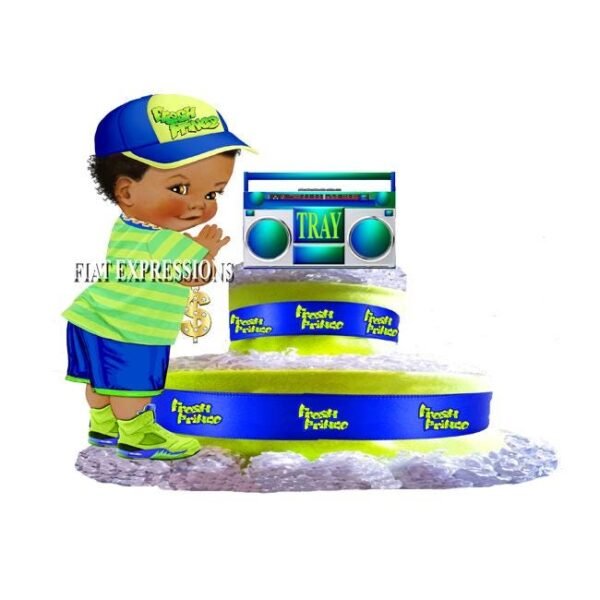 Fresh Prince Diaper Cake 2 Tier Burp Cloth with Boy Gold Chain & Boombox/Fresh Prince Baby Shower Centerpiece and Gift