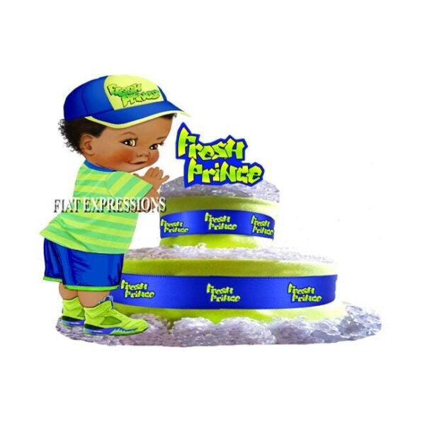 Fresh Prince Diaper Cake 2 Tier Burp Cloth Blue & Green/Fresh Prince Baby Shower Centerpiece and Gift