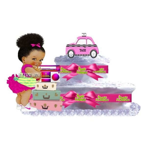 Fresh Princess Diaper Cake 2 Tier Burp Cloth with Boombox Luggage & Taxi/Fresh Princess Baby Shower Centerpiece and Gift