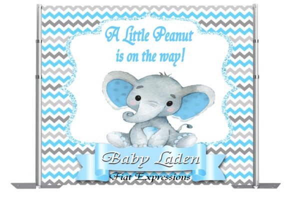 Elephant Blue & Gray Baby Shower Backdrop Digital File DIGITAL