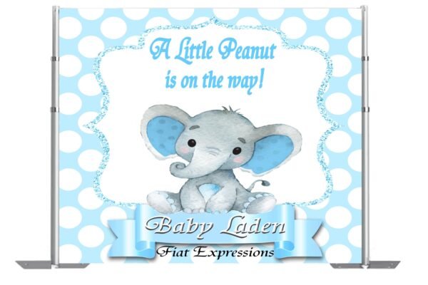 Elephant Blue & White Polka Dot Baby Shower Backdrop Digital File DIGITAL