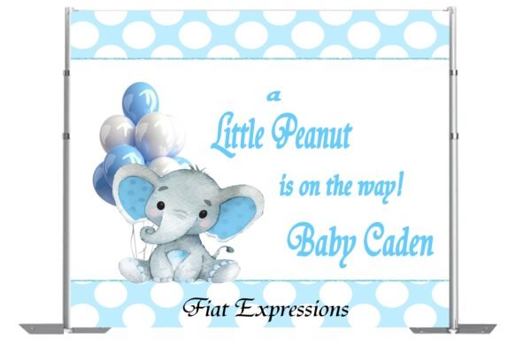 Elephant Blue & White Polka Dot with Balloons Baby Shower Backdrop Digital File DIGITAL