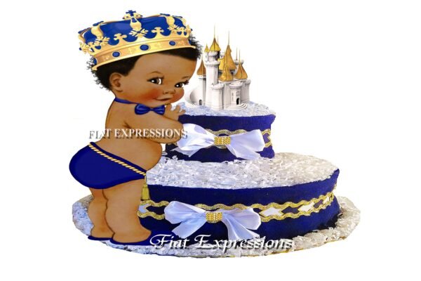 Prince Diaper Cake 2 Tier with Castle Gold & White/Baby Shower Gift and Centerpiece