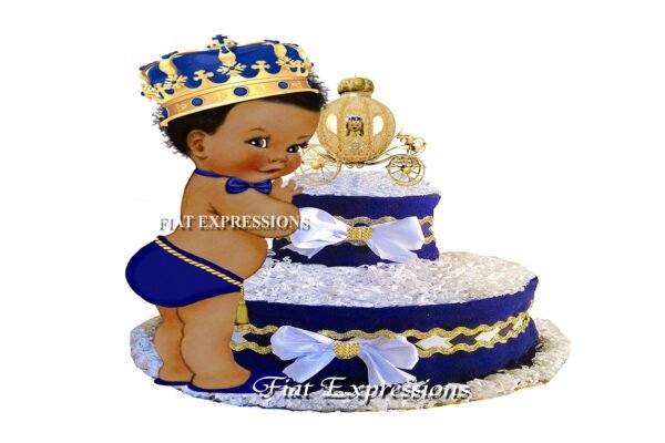 Prince Diaper Cake 2 Tier with Royal Teddy Bear in Carriage/Baby Shower Gift and Centerpiece