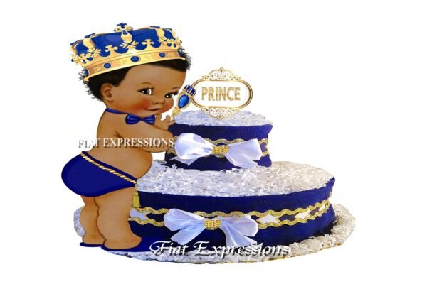 Prince Diaper Cake 2 Tier Blue & Gold/Baby Shower Gift and Centerpiece