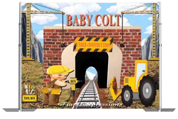 Construction Railroad Baby Shower Backdrop Digital File DIGITAL