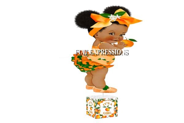 A Little Cutie Girl Baby Shower Table Centerpiece Orange