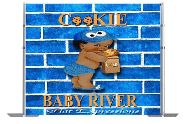 Cookie Baby Shower Backdrop, Boy with Cookie Bag Baby Shower Backdrop, Cooke Monster Themed Baby Shower Digital File DIGITAL