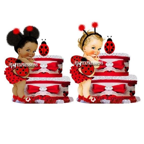 Ladybug Red Diaper Cake 2 Tier Burp Cloth with Girl/Ladybug Baby Shower Centerpiece and Gift