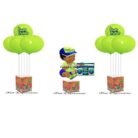 Fresh Prince Sitting Baby Centerpiece and Balloon Bouquet Green Orange Gold Chain with Boombox