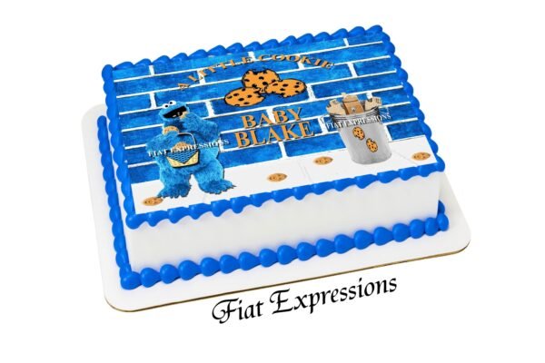 Cookie Monster Themed Baby Shower Edible Cake Image with Basket