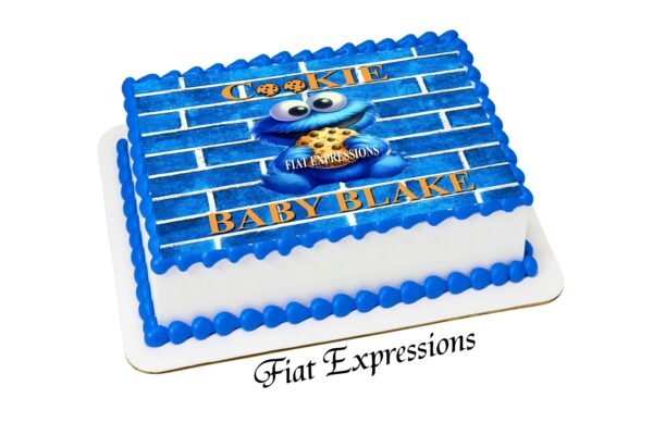 Cookie Monster Themed Baby Shower Edible Cake Image