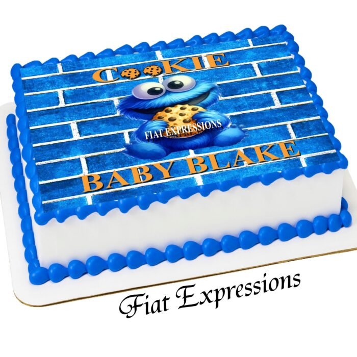 Cookie Monster Themed Baby Shower Edible Cake Image