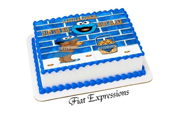 Cookie Monster Themed Baby Shower Edible Cake Image with Boy Digital File