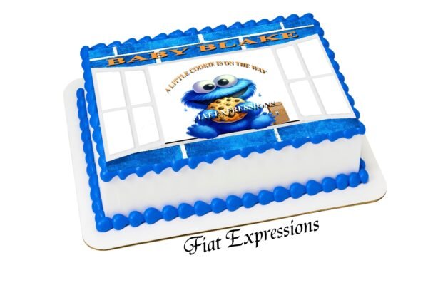 Cookie Monster Themed Baby Shower Edible Cake Image, Cookie Baby Monster Sitting in Window Eating Cookie Digital File