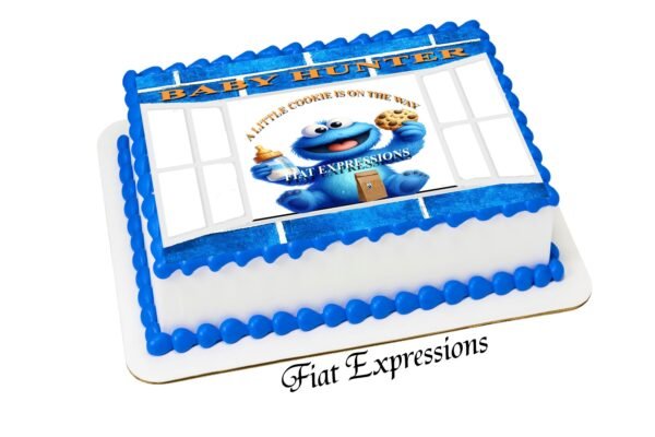 Cookie Monster Themed Baby Shower Edible Cake Image, Cookie Baby Monster Sitting in Window with Bottle & Cookie Digital File