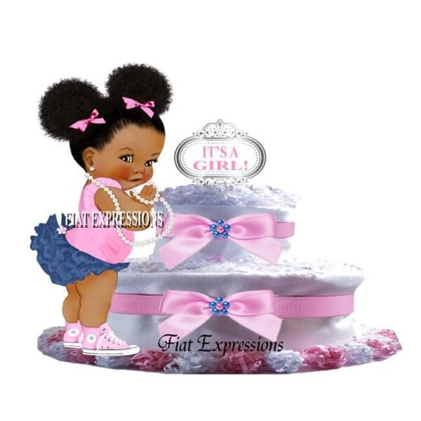 It's a Girl Diaper Cake 2 Tier Burp Cloth Pink & Blue with Standing Baby/It's a Girl Baby Shower Centerpiece and Gift