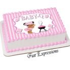 Baby Q Girl Edible Cake Image Pink Gingham Grill Spoon Digital File