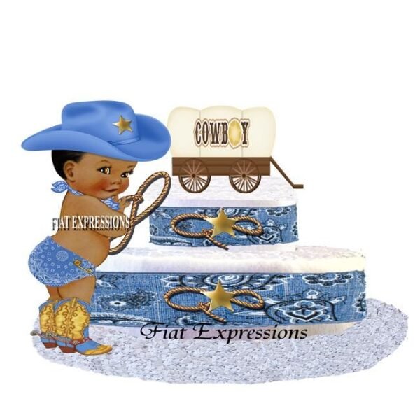 Cowboy Diaper Cake 2 Tier Burp Cloth Country Western with Wagon/Cowboy Baby Shower Centerpiece and Gift