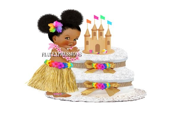 Hawaiian Diaper Cake, Tropical Island Diaper Cake, Laua Hula Grass Skirt Girl 2 Tier Diaper Cake, Hawaiian Baby Shower Centerpiece and Gift