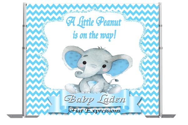 Elephant Blue Chevron Baby Shower Backdrop Digital File DIGITAL