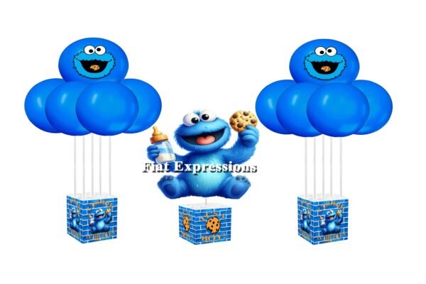 Cookie Monster Themed Baby Shower Centerpiece and Balloon Bouquets 3 Set or More with Bottle