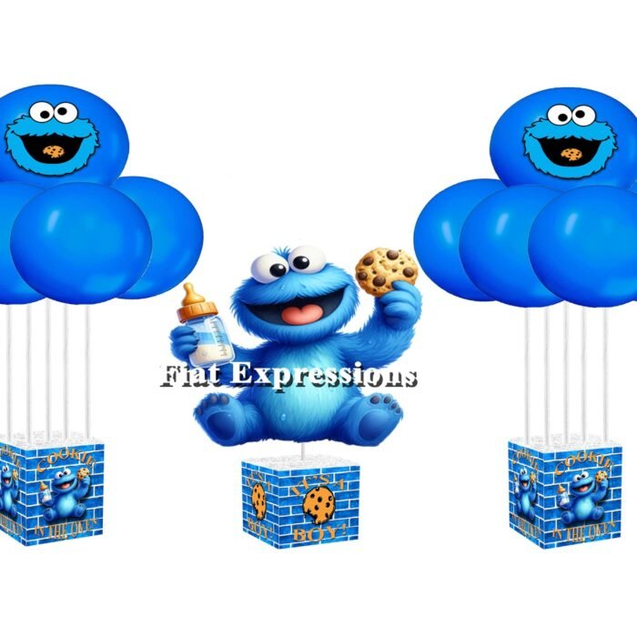 Cookie Monster Themed Baby Shower Centerpiece and Balloon Bouquets 3 Set or More with Bottle
