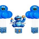 Cookie Monster Themed Baby Shower Centerpiece and Balloon Bouquets 3 Set or More with Bottle