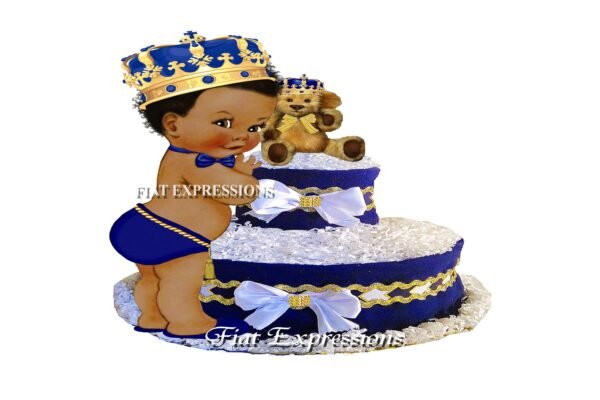 Prince Diaper Cake 2 Tier with Royal Teddy Bear/Baby Shower Gift and Centerpiece